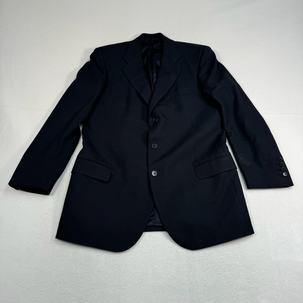 Ennio Dagnillo Wool Cashmere Blend Blazer Jacket Mens Navy Blue Windowpane